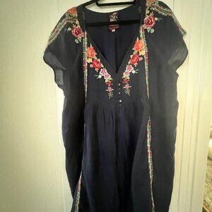 Johnny Was, Navy, Floral Embroidery dress, XL